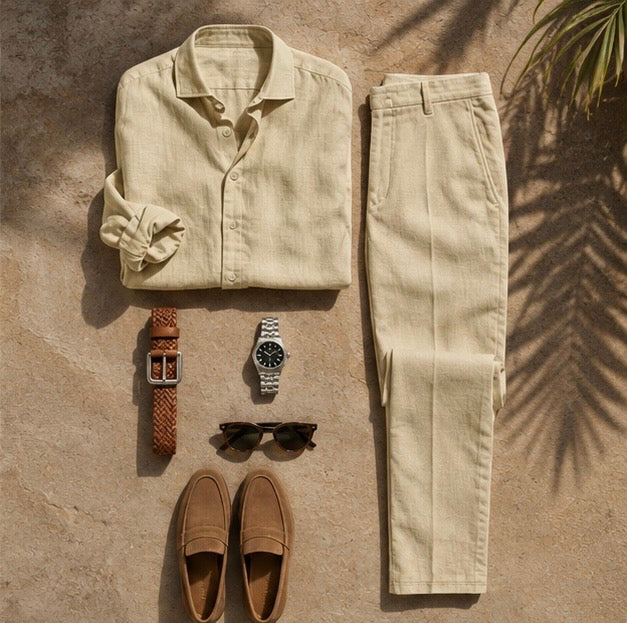 LETONA Premium Linen Collection Men’s Smart Casual Matching Set (5 Colors)