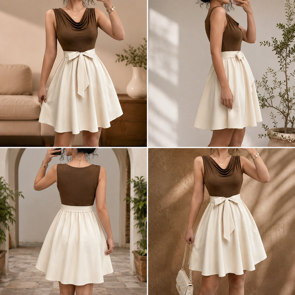 Letona Women’s Outfit Elegant Contrast Bow Dress
