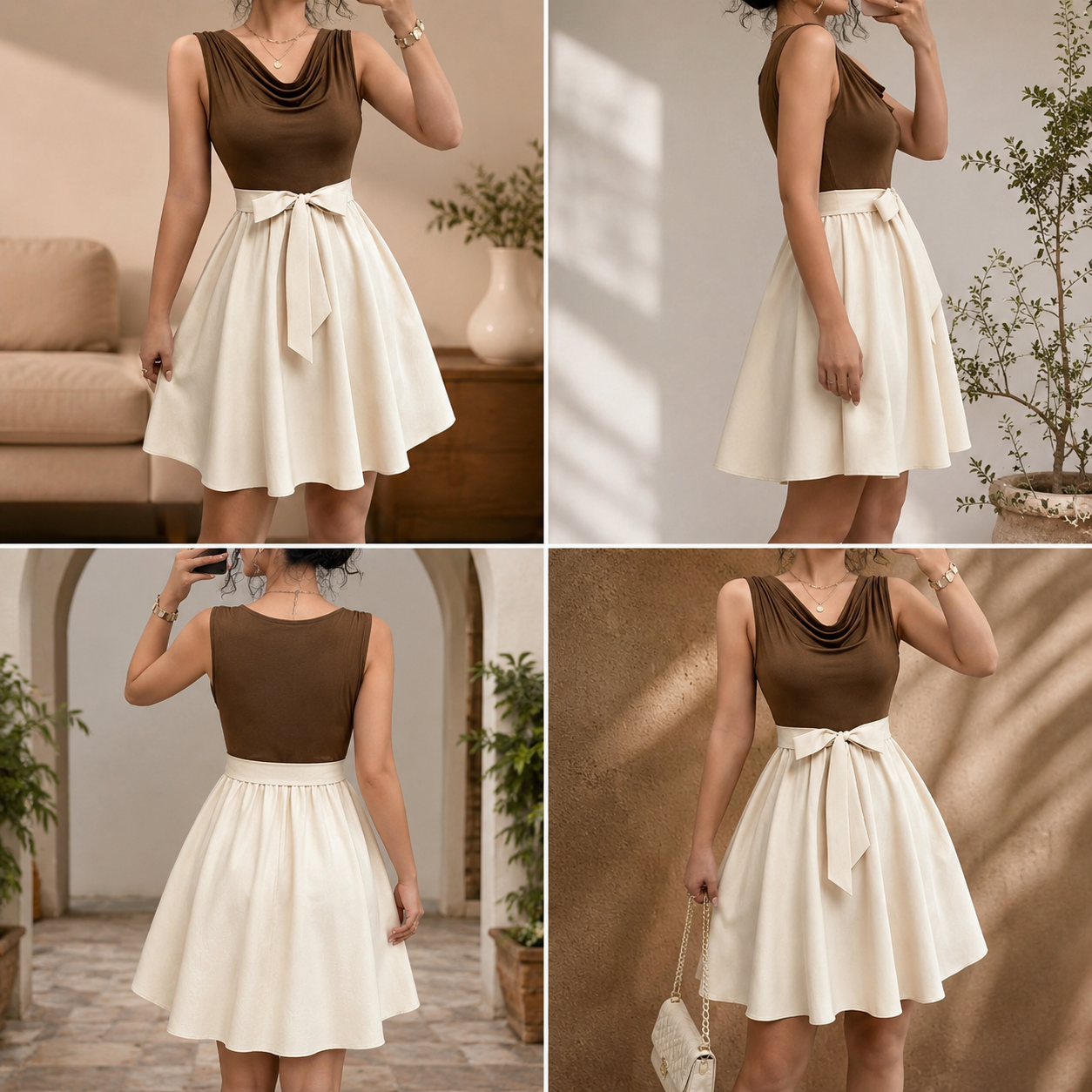 Letona Women’s Outfit Elegant Contrast Bow Dress