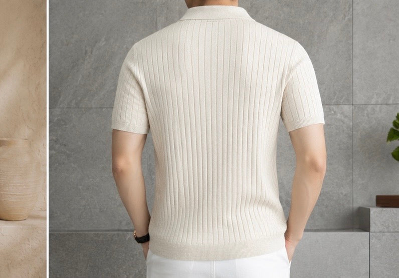 Letona Cashmere Ribbed Knit Polo – Coffee Brown