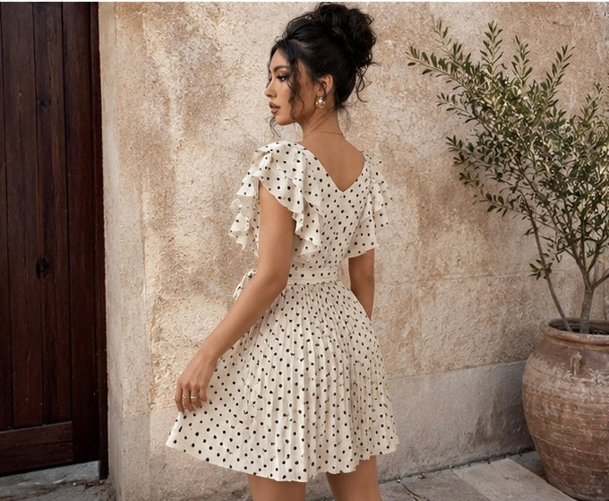 Letona Elegant Polka Dot Wrap Dress