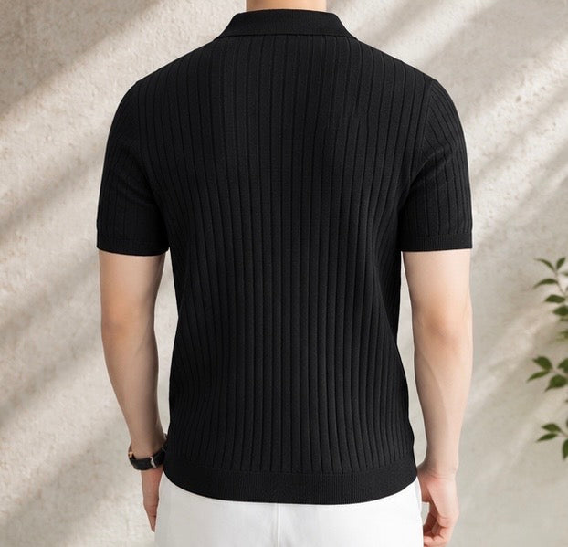 Letona Cashmere Ribbed Knit Polo – Coffee Brown