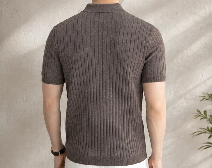 Letona Cashmere Ribbed Knit Polo – Coffee Brown
