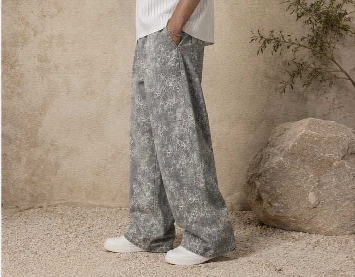 Letona Oversized Ultra Baggy Wide-Leg Floral Jacquard Denim Jeans