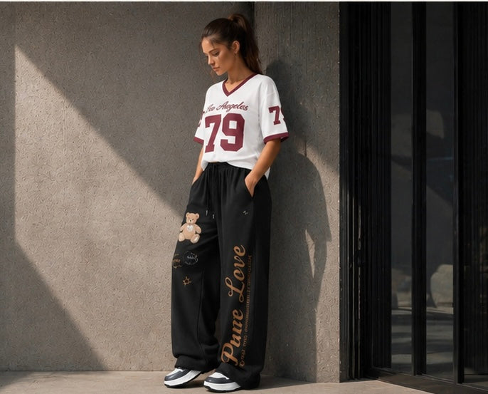 Women’s Casual Varsity Tee & Wide-Leg Lounge Set