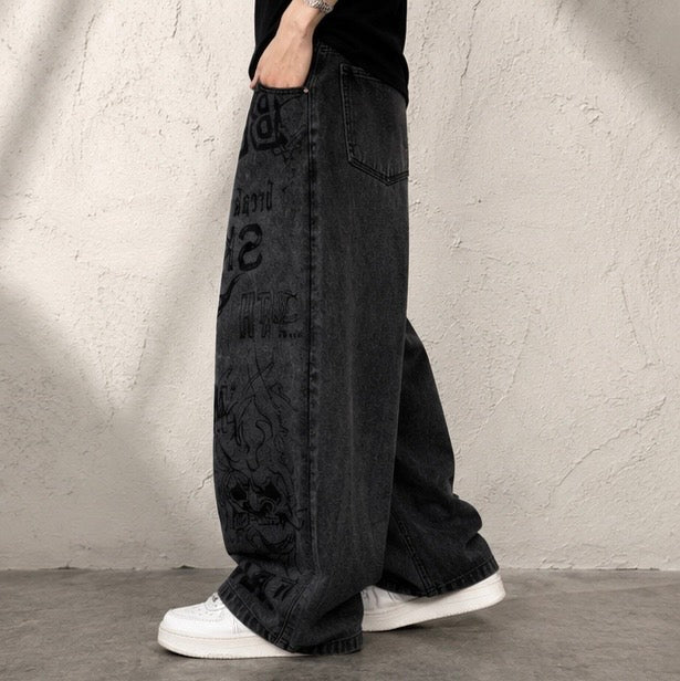 Letona Shadow Skull Wide-Leg Jeans