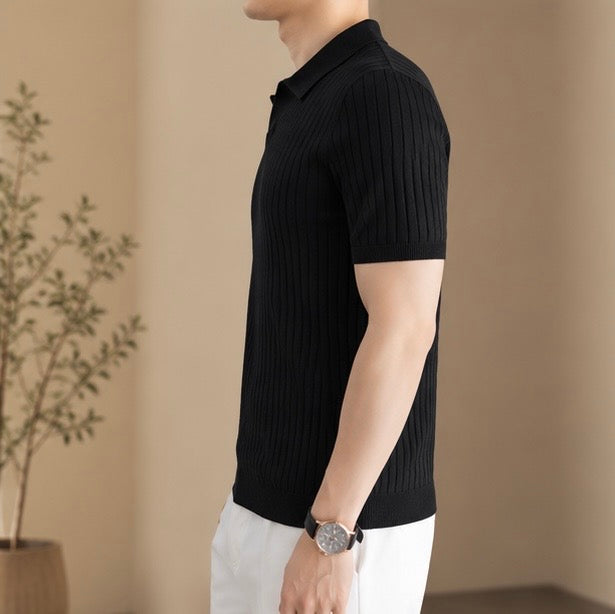 Letona Cashmere Ribbed Knit Polo – Coffee Brown