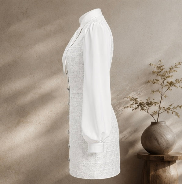 Elegant White Bow-Tie Mini Dress