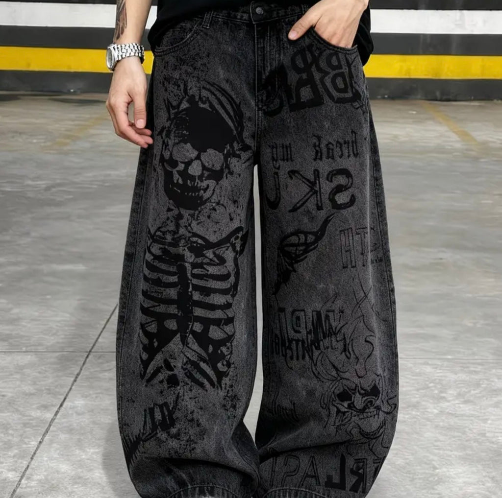 Letona Shadow Skull Wide-Leg Jeans