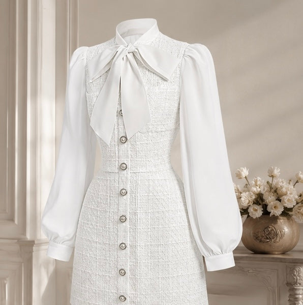 Elegant White Bow-Tie Mini Dress