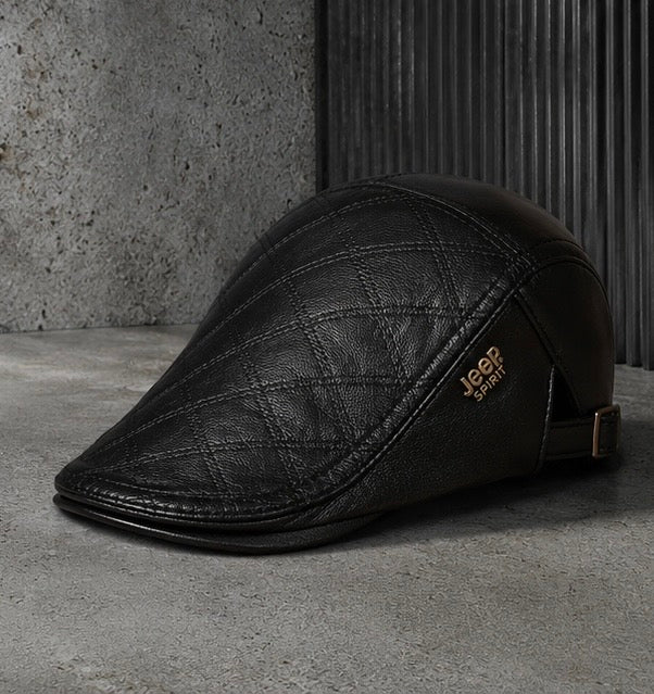 Men’s Adjustable Sheepskin Leather Flat Cap – Autumn & warm