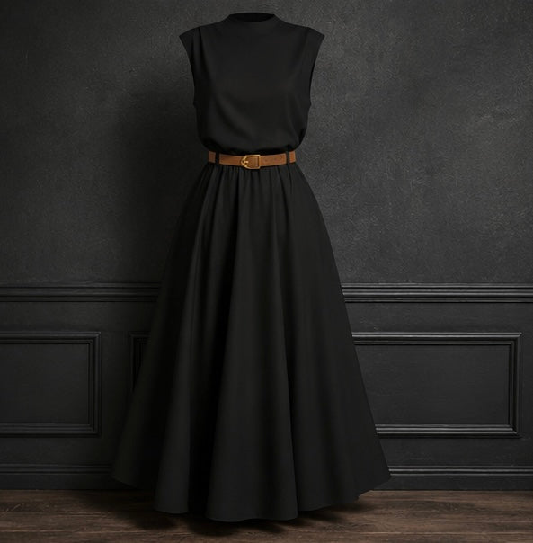 Elegant Sleeveless Midi Dress with Belt