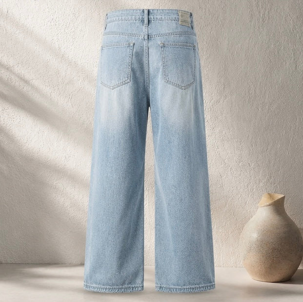 2026 American Vintage Distressed Acid Wash Wide-Leg Jeans: Denim