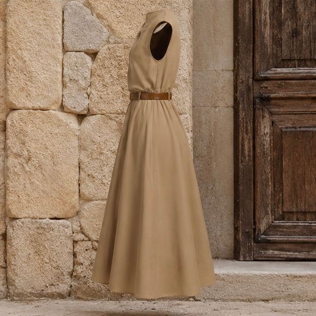 Elegant Sleeveless Midi Dress with Belt