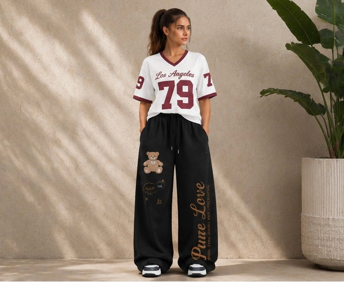 Women’s Casual Varsity Tee & Wide-Leg Lounge Set