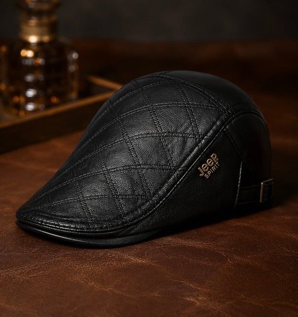 Men’s Adjustable Sheepskin Leather Flat Cap – Autumn & warm