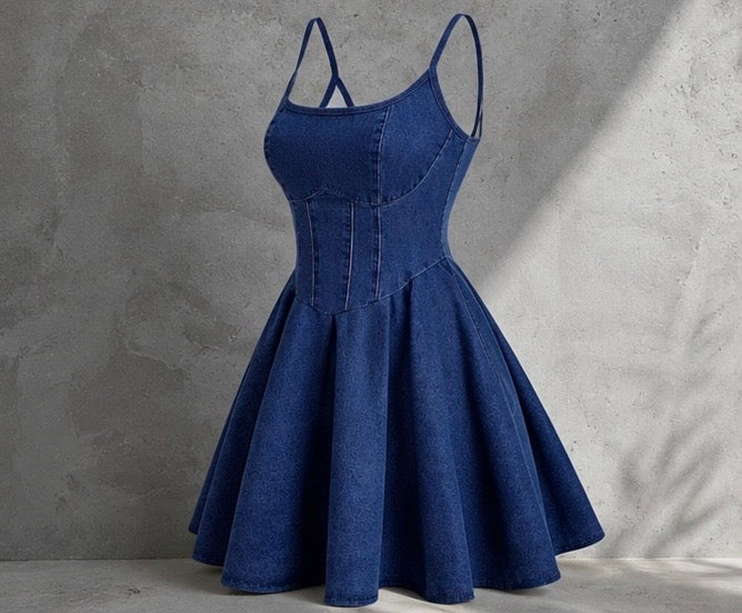 Letona Premium Denim Fit & Flare Mini Dress