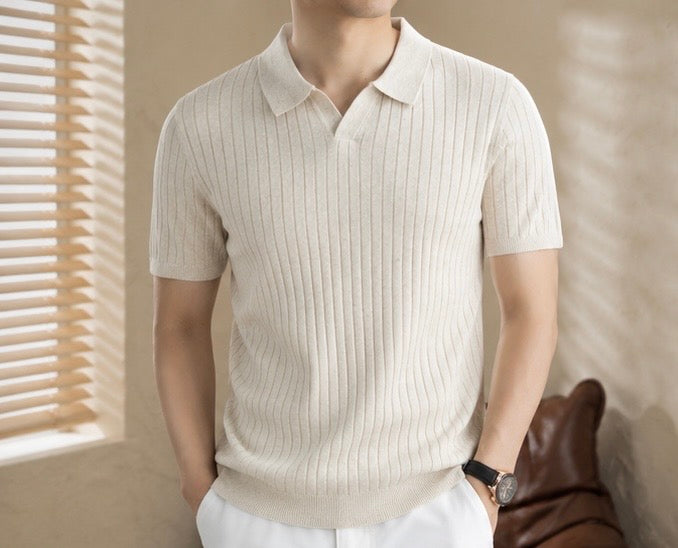 Letona Cashmere Ribbed Knit Polo – Coffee Brown