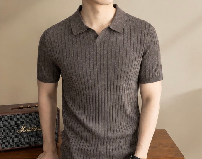 Letona Cashmere Ribbed Knit Polo – Coffee Brown