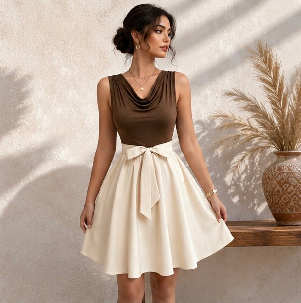 Letona Women’s Outfit Elegant Contrast Bow Dress