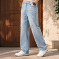 2026 American Vintage Distressed Acid Wash Wide-Leg Jeans: Denim