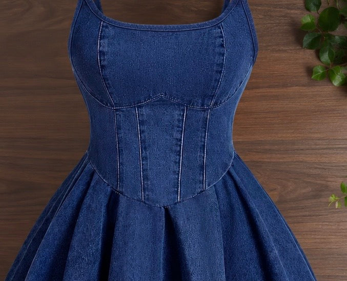 Letona Premium Denim Fit & Flare Mini Dress