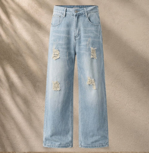 2026 American Vintage Distressed Acid Wash Wide-Leg Jeans: Denim