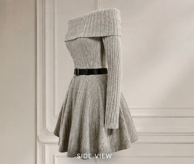 Elegant Off-Shoulder Knit Flare Dress