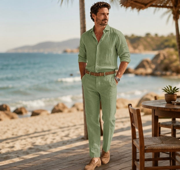 LETONA Premium Linen Collection Men’s Smart Casual Matching Set (5 Colors)