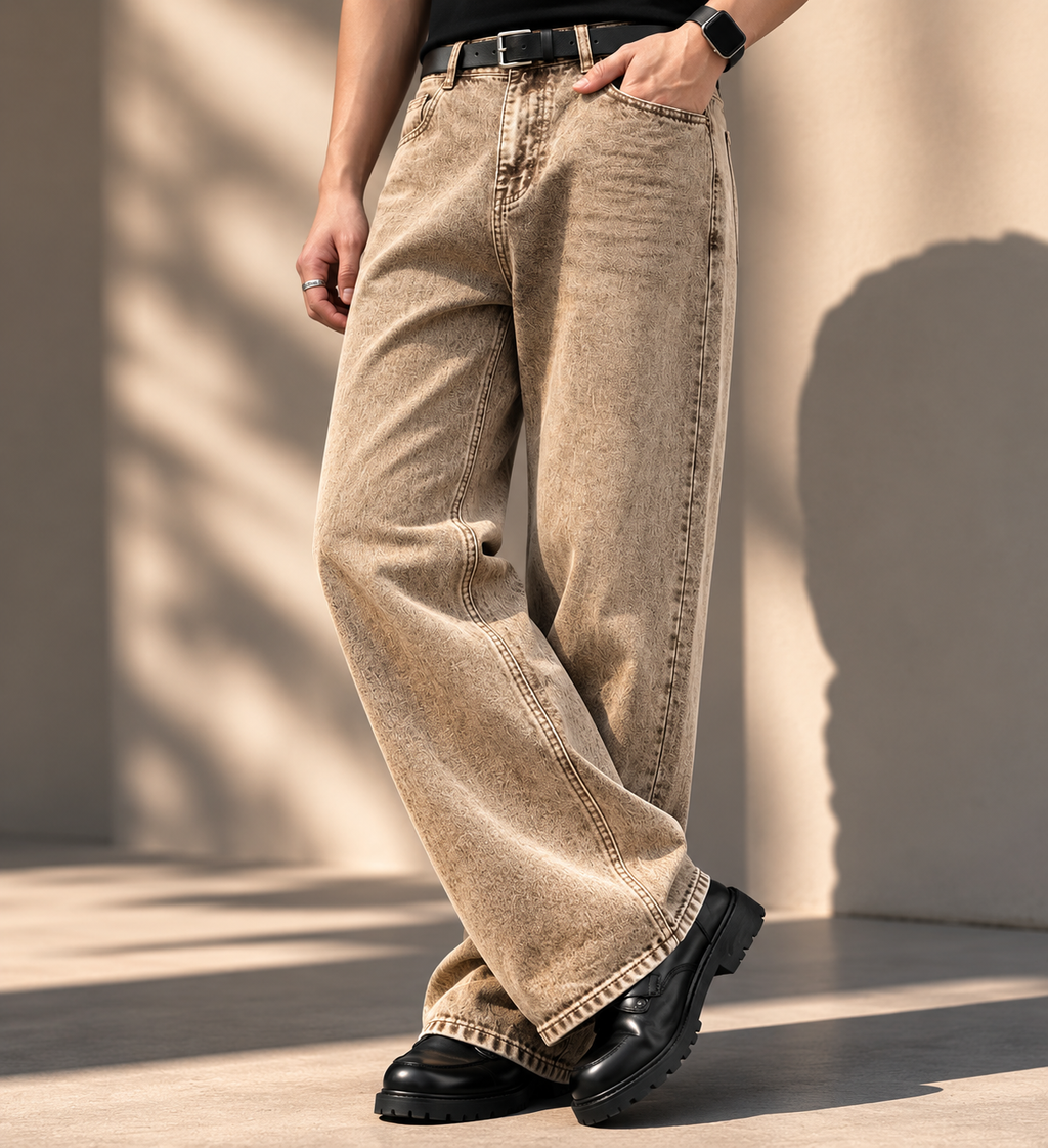 Vintage Sand Wide-Leg Denim Jeans