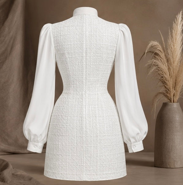 Elegant White Bow-Tie Mini Dress