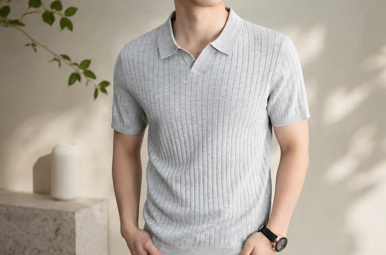 Letona Cashmere Ribbed Knit Polo – Coffee Brown