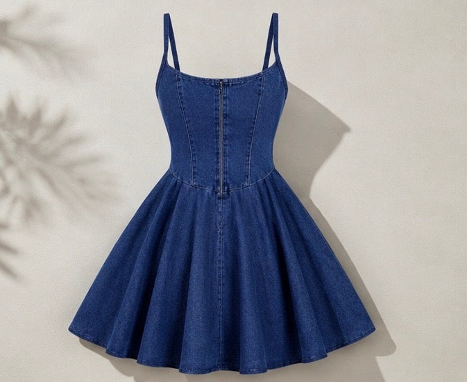 Letona Premium Denim Fit & Flare Mini Dress