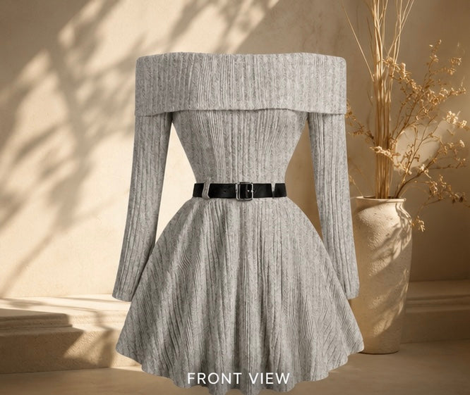 Elegant Off-Shoulder Knit Flare Dress