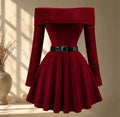 Elegant Off-Shoulder Knit Flare Dress