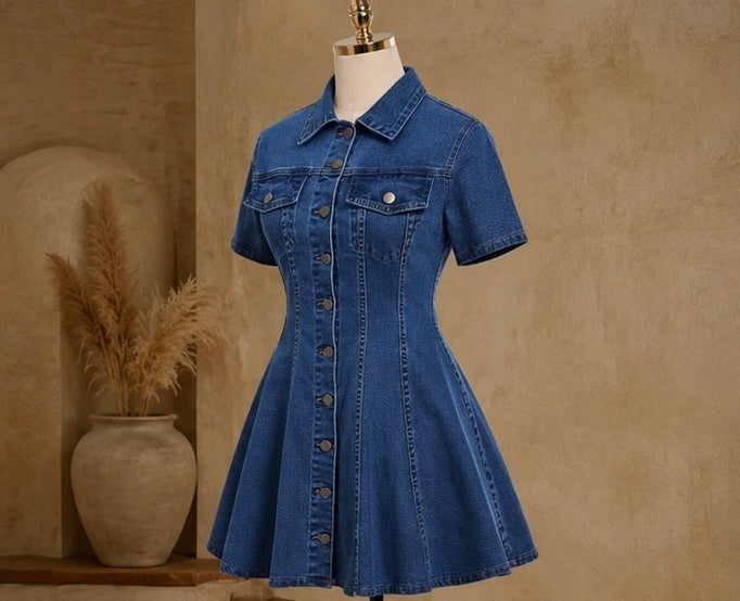 Women’s Button-Front Denim Fit & Flare Dress
