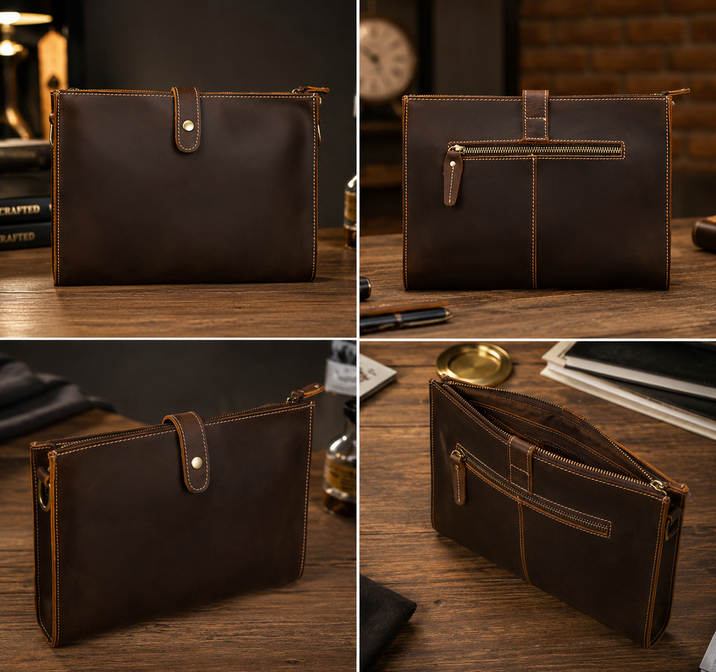 Men’s Vintage Horse Leather Business Clutch
