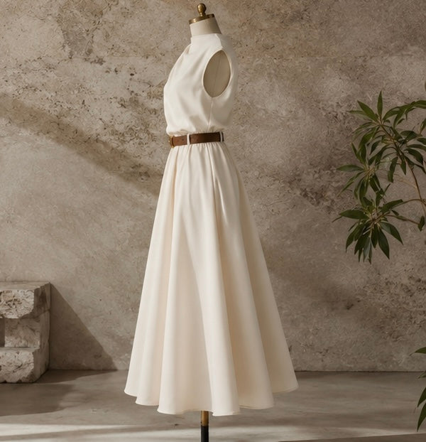 Elegant Sleeveless Midi Dress with Belt