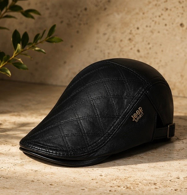 Men’s Adjustable Sheepskin Leather Flat Cap – Autumn & warm