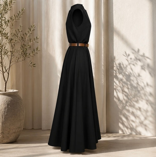 Elegant Sleeveless Midi Dress with Belt