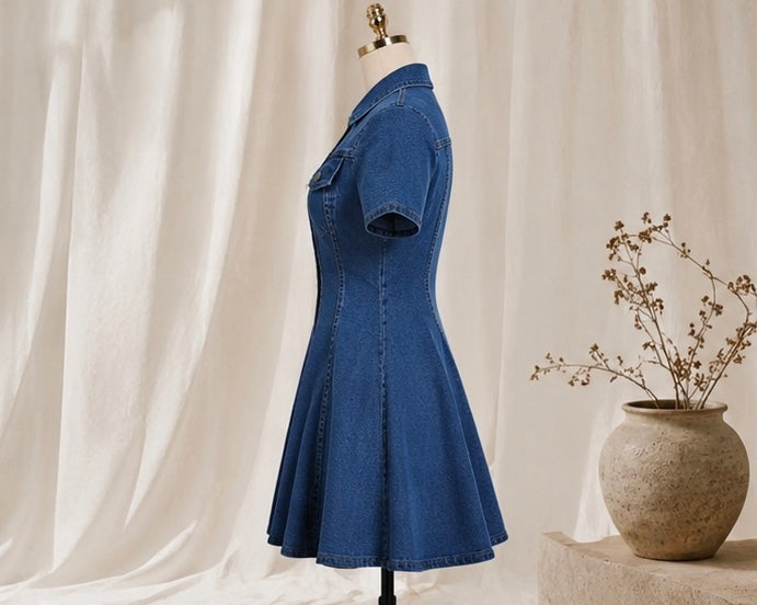 Women’s Button-Front Denim Fit & Flare Dress