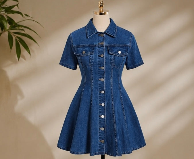 Women’s Button-Front Denim Fit & Flare Dress