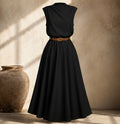 Elegant Sleeveless Midi Dress with Belt