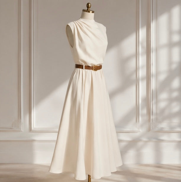 Elegant Sleeveless Midi Dress with Belt
