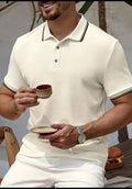 Men’s Textured Contrast Trim Polo Shirt – Milkshake White