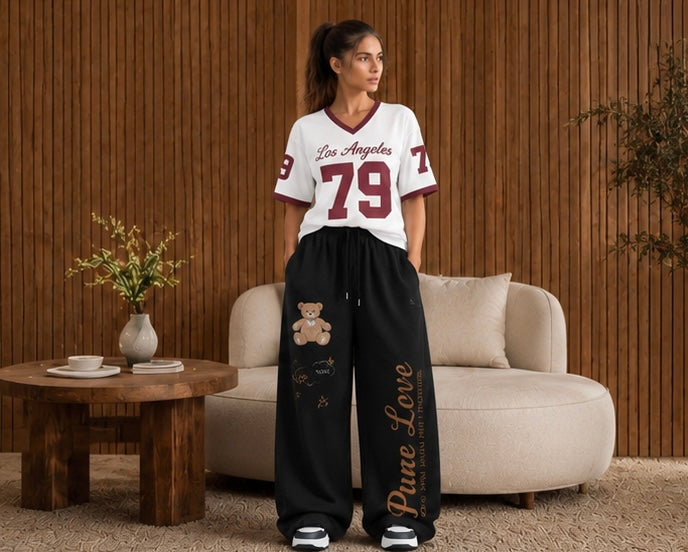 Women’s Casual Varsity Tee & Wide-Leg Lounge Set