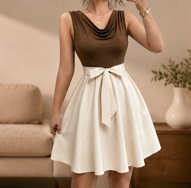 Letona Women’s Outfit Elegant Contrast Bow Dress