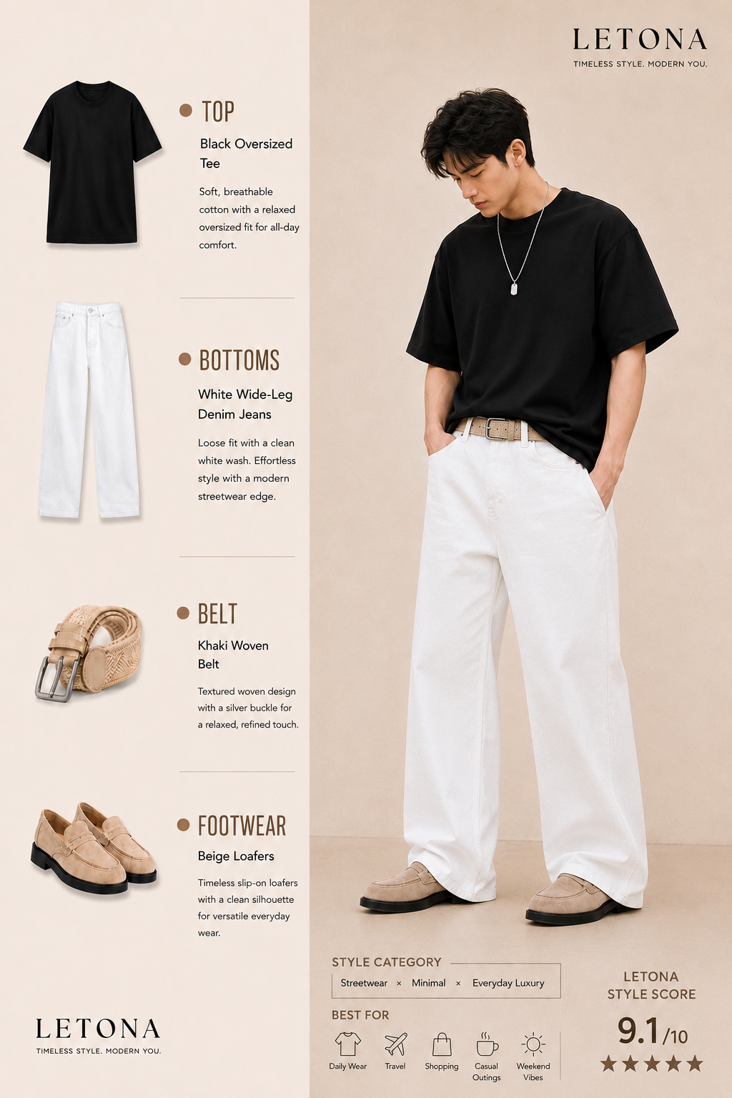 Letona Black & White Casual Set