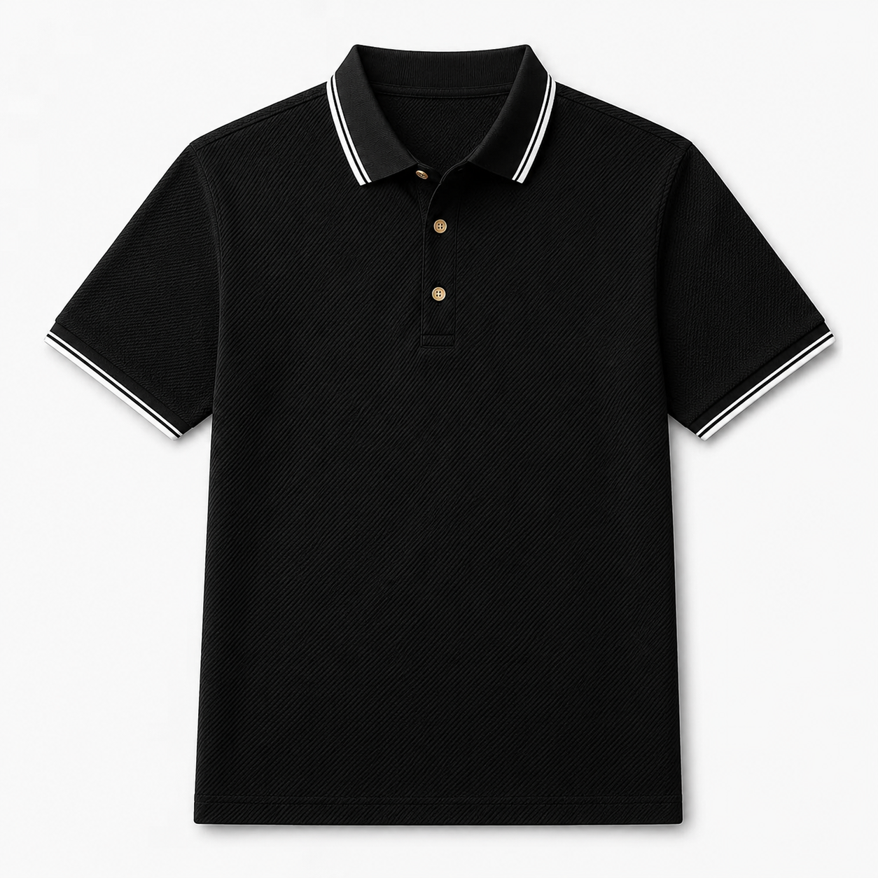 Men’s Textured Contrast Trim Polo Shirt – Milkshake White