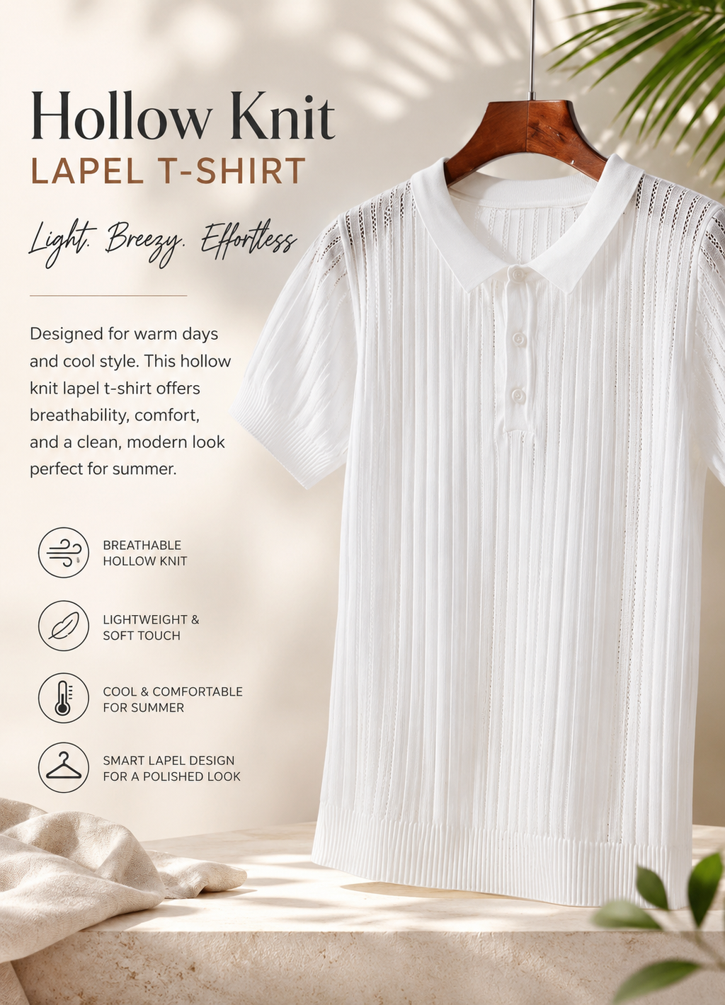Hollow Knit Lapel T-Shirt